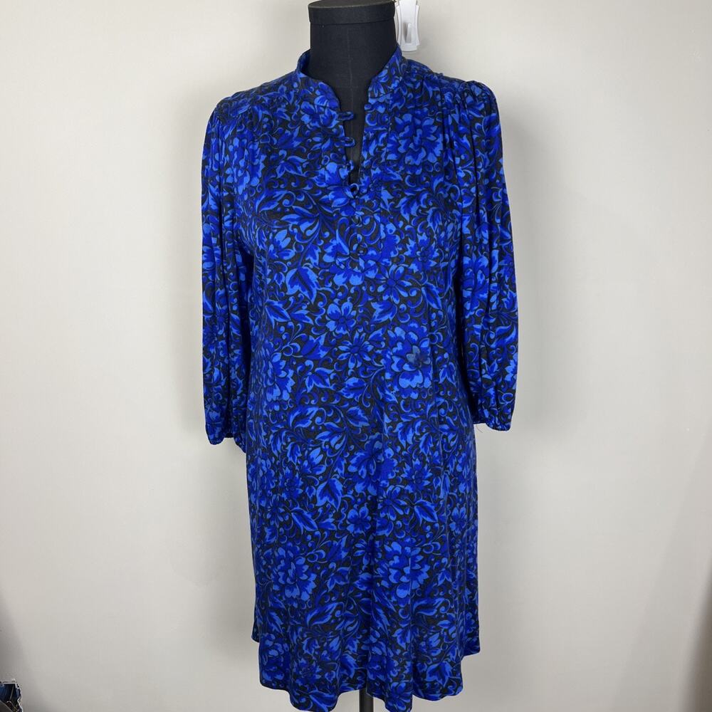 Vintage Nat Kaplan Couture Blue Floral Print‎ Sheath Dress Size 10